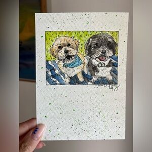 CUSTOM Watercolor and Pen Pet Portrait 5x7